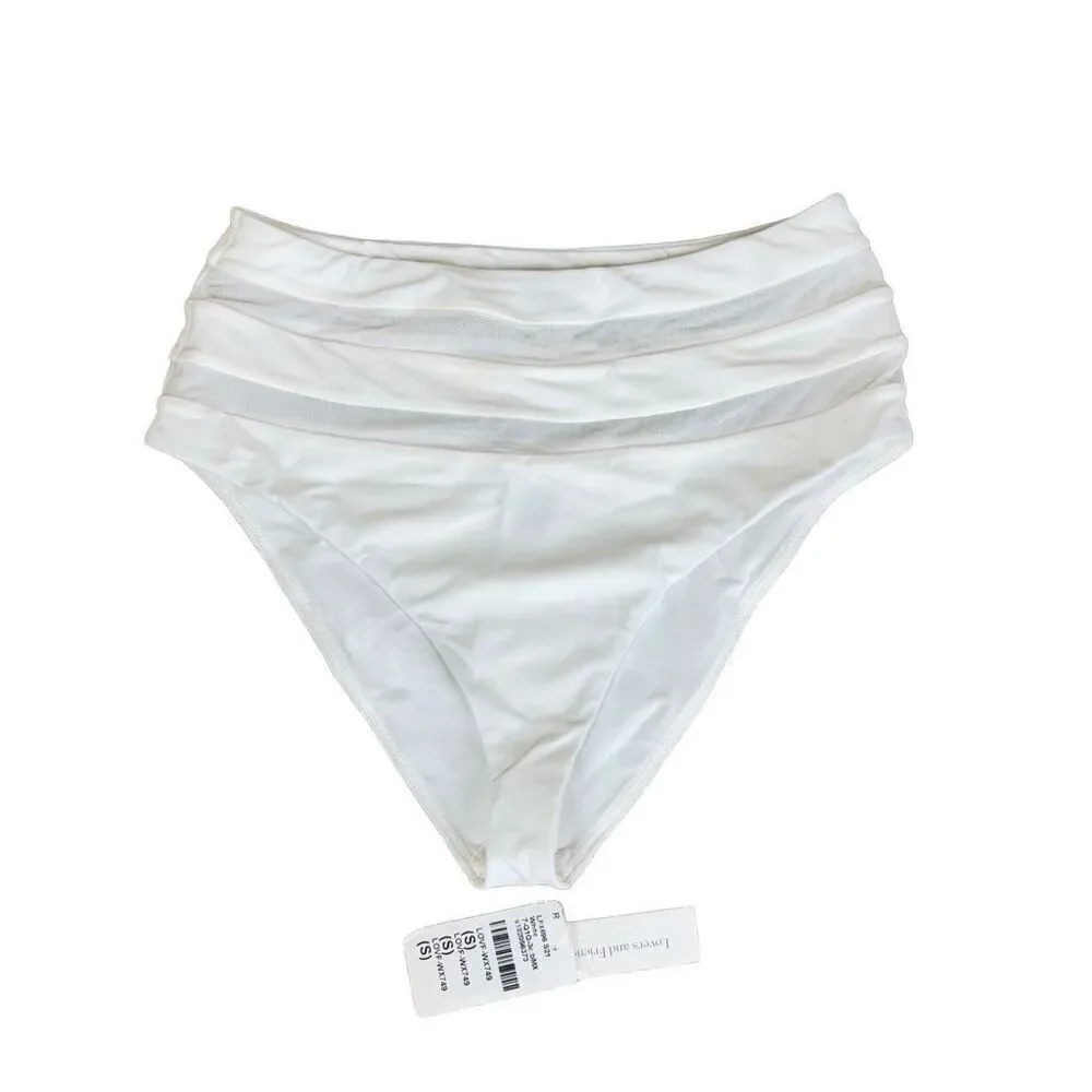 Lovers + Friends Cashel High Waist Bikini Bottom in White Sheer Mesh Stripes Che - Picture 5 of 13